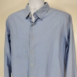 Level Ten‎ Mens Large Modern Long Sleeve Button Up Shirt Flip Cuff 100% Cotton